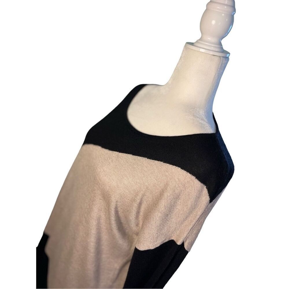 joan vass black and tan color block asymmetrical knit sweater - M - Picture 2 of 9